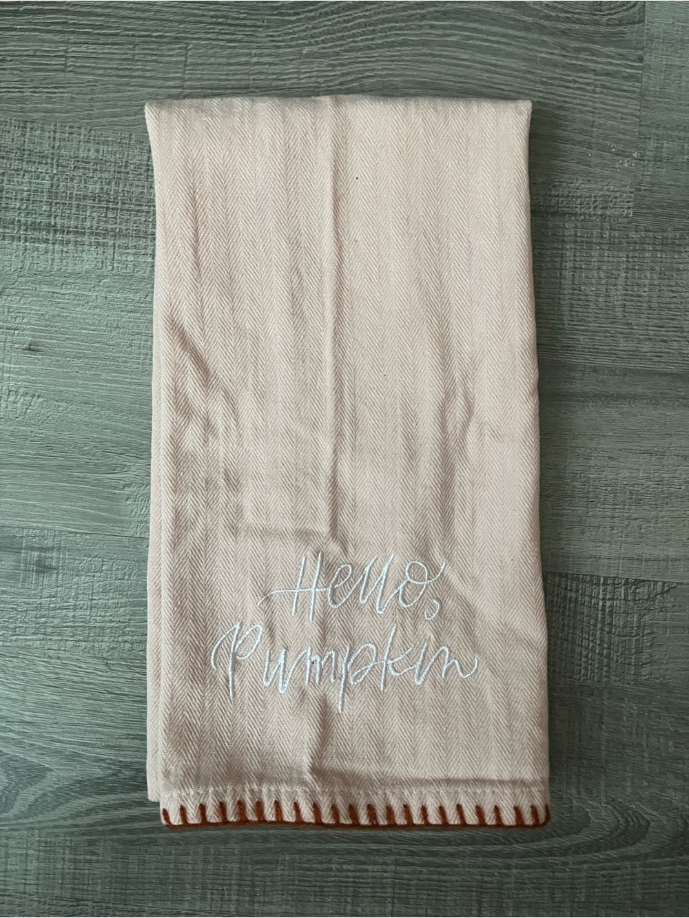 Hello Pumpkin Embroidered Kitchen Towel - Blush Pink